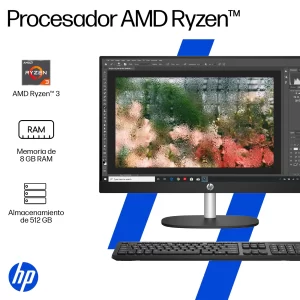 HP 24-cr0233la - AMD Ryzen 3, 8GB, 512GB SSD, Pantalla 23.8" FHD, Windows 11 Home
